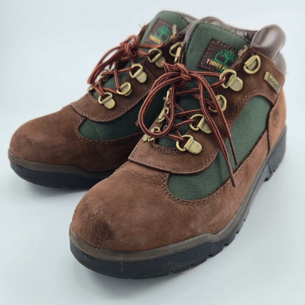 Timberland Junior Field Boots Boys Size 5.5 Beef and Broccoli Brown Green